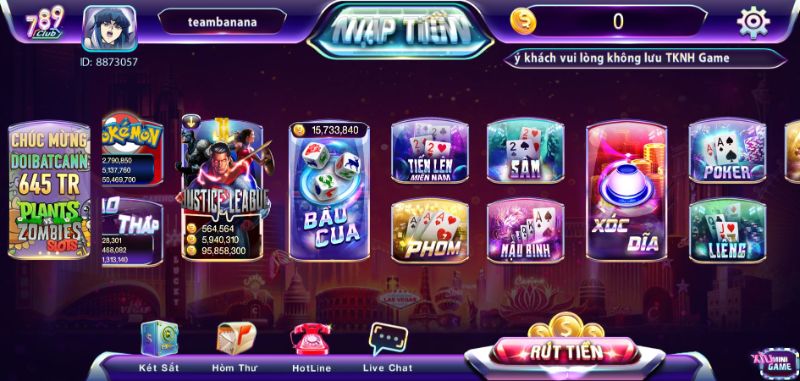 Chọn game Bầu cua trên màn hình để bắt đầu chơi