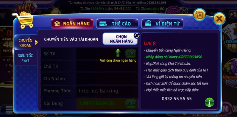 Nạp tiền nhanh chóng vào RikVIP để chơi game