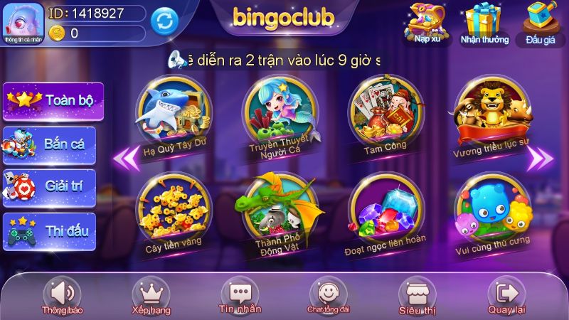 BinGo Club được biết đến với đa dạng các thể loại game bắn cá thú vị