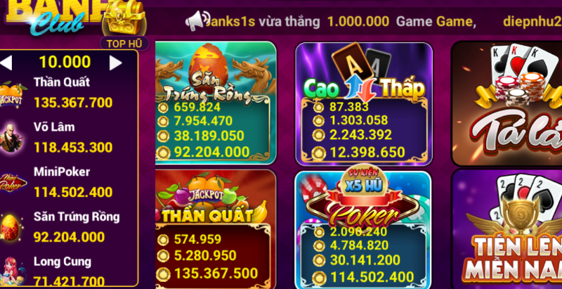 Hàng loạt dòng game đổi thưởng đình đám