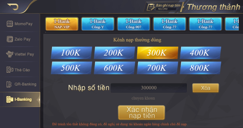 Nạp tiền cho tài khoản chơi game