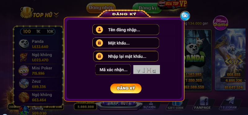 Đăng ký tài khoản chơi game mới 